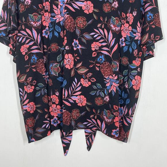 Fred David Shirt Women's Plus Size 2X Black Pink Floral Front Tie Short Sleeve - Picture 6 of 8